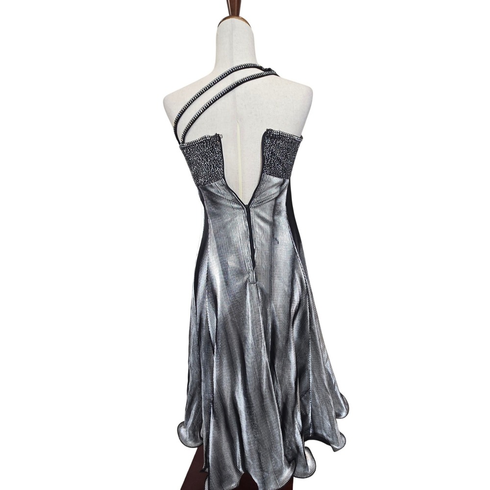 Vintage Rivar's 3/4 One Shoulder Silver Metallic Pleated Gown Formal Prom Dress - Picture 10 of 12